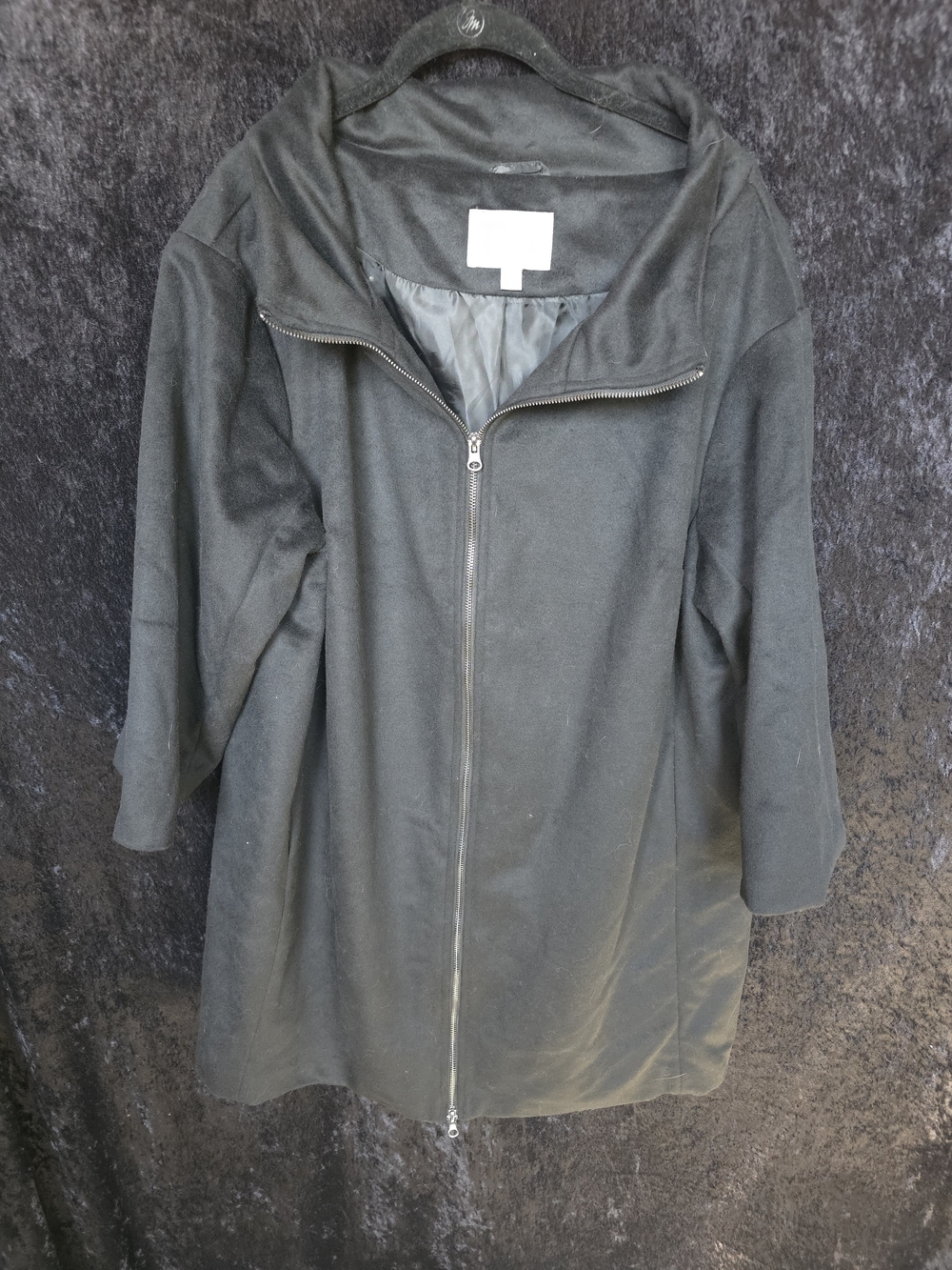 Women's Black Zip-Front Coat with Wide Collar